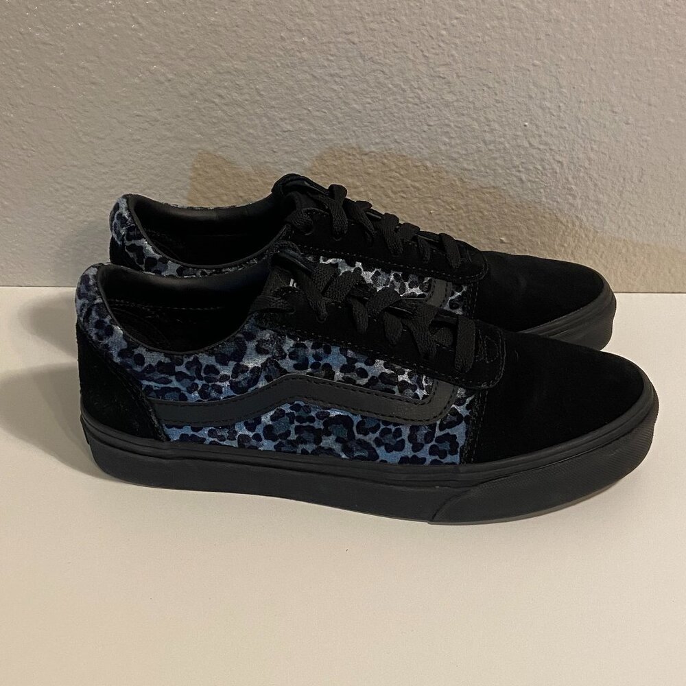 Vans Black and Blue Leopard Print Sneakers